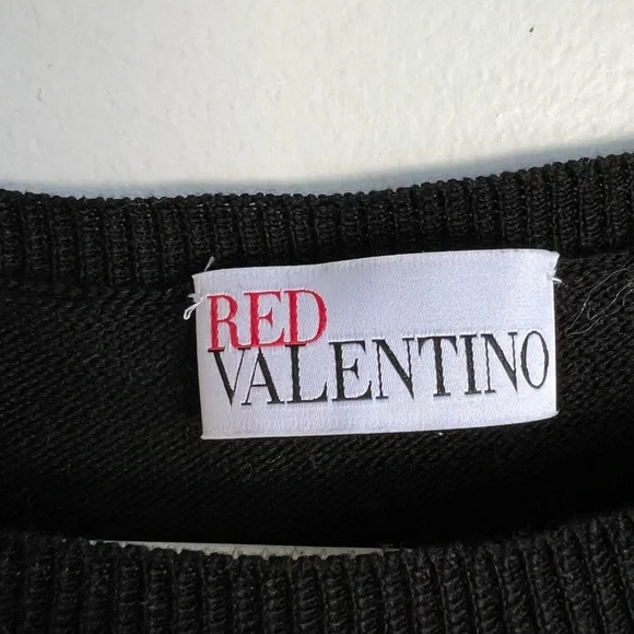 Red Valentino Black Knit Ruffle Dress Tie Waist Eyelet Lace Tiered Mini Sz XS S - Picture 9 of 15